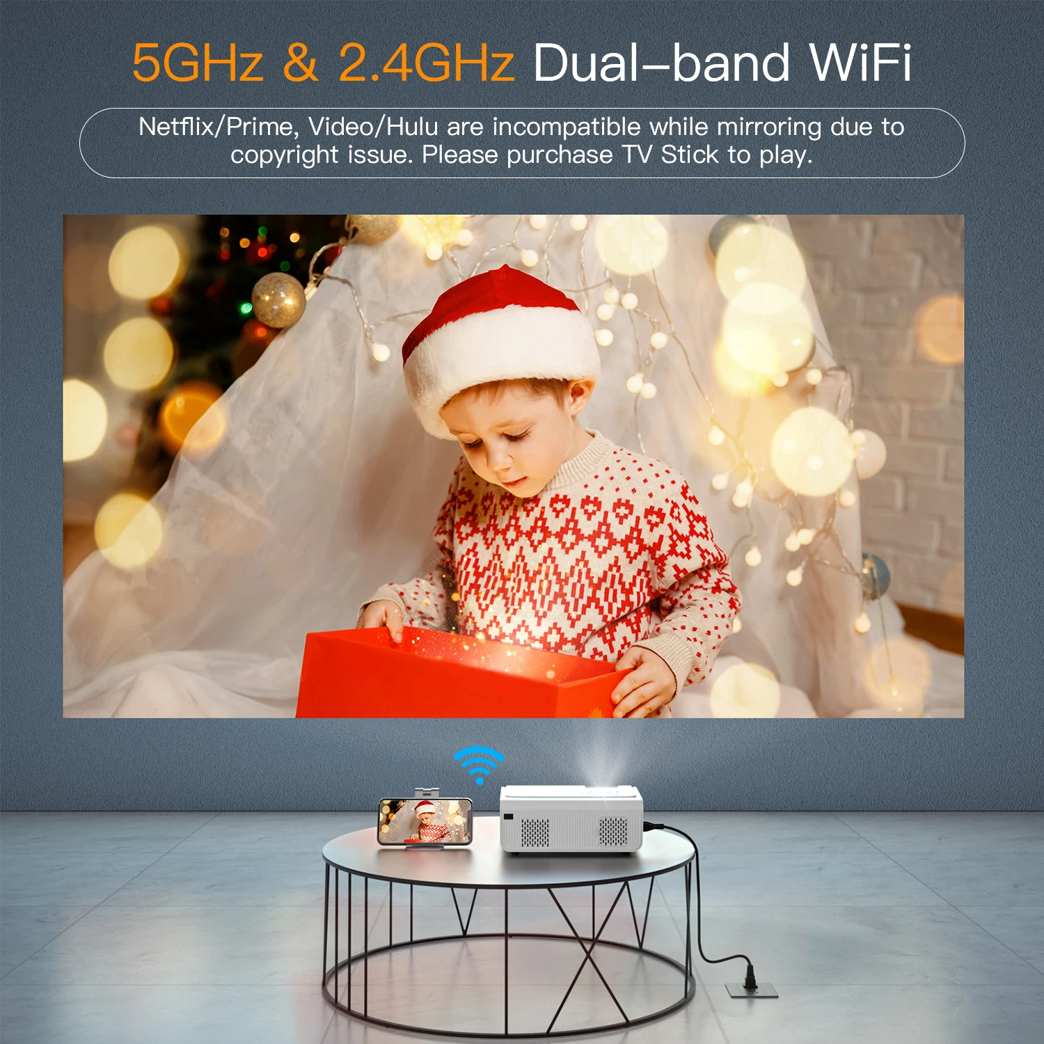 5G/2.4G WiFi Bluetooth Projector, Native 1080P Full Hd Projector With 100" Projector Screen & Tripod, 4K Supported projector