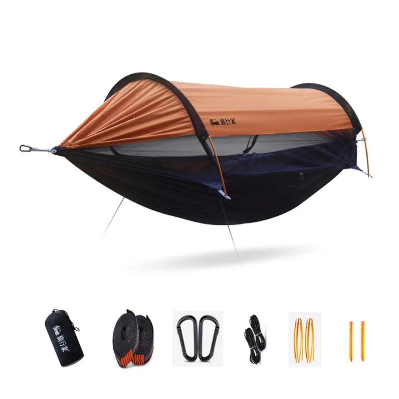 Outdoor Anti-Rollover Hammock, Sunshade and Mosquito Proof, Single and Double Camping Hammock with Mosquito Net 2