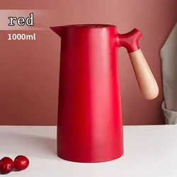 1L European Style Insulated Kettle with Wooden Handle - Large Capacity Hot Water Bottle - 1.0L (Red)