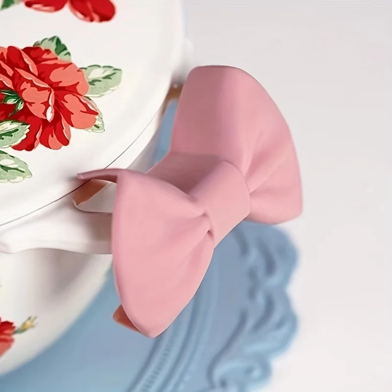 2pcs Pink Bowknot Silicone Pot Holders - Heat Resistant, Non-Slip Kitchen Clips for Safe Cooking, Essential Kitchen Accessories