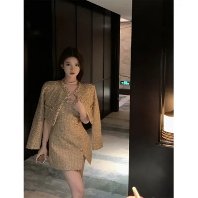 하이 퀄리티 프렌치 스몰 향기로운 트위드 투피스 세트
