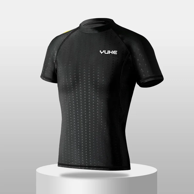 يوكي-ملابس سباحة سريعة الجفاف للرجال ، قمة سباحة ، واقي من الطفح الجلدي للشاطئ ، بدلة سباحة لركوب الأمواج ، قميص بأكمام قصيرة ، قميص دافئ ، سريع الجفاف