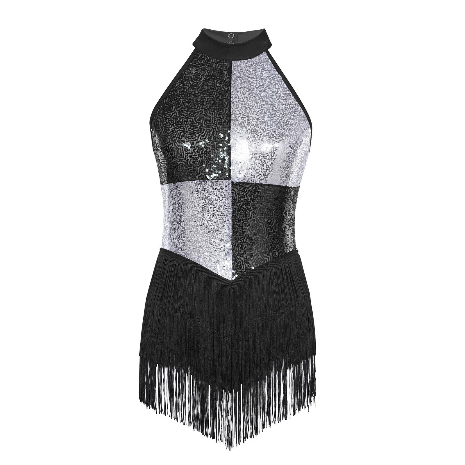 Damen Gymnastik Künstlerisches Eiskunstlauf-Ballett-Trikot-Kleid mit Strasssteinen, durchsichtiges Mesh, lyrisches Latin-Tanz-Bodysuit-Kleid – Detail 12