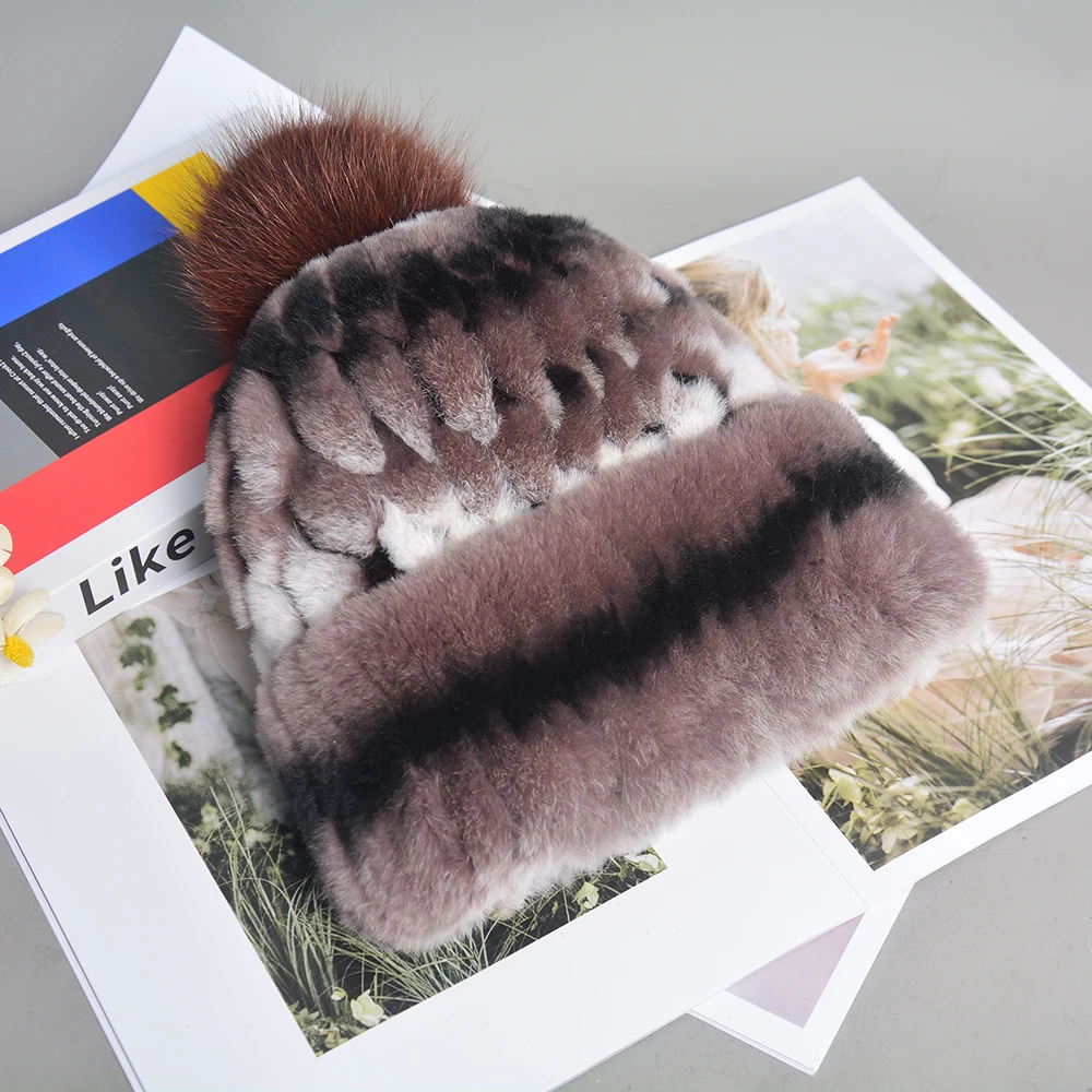 Hot Sale Women Winter Rex Rabbit Fur Hat Knitted Fur Hats  display picture 1