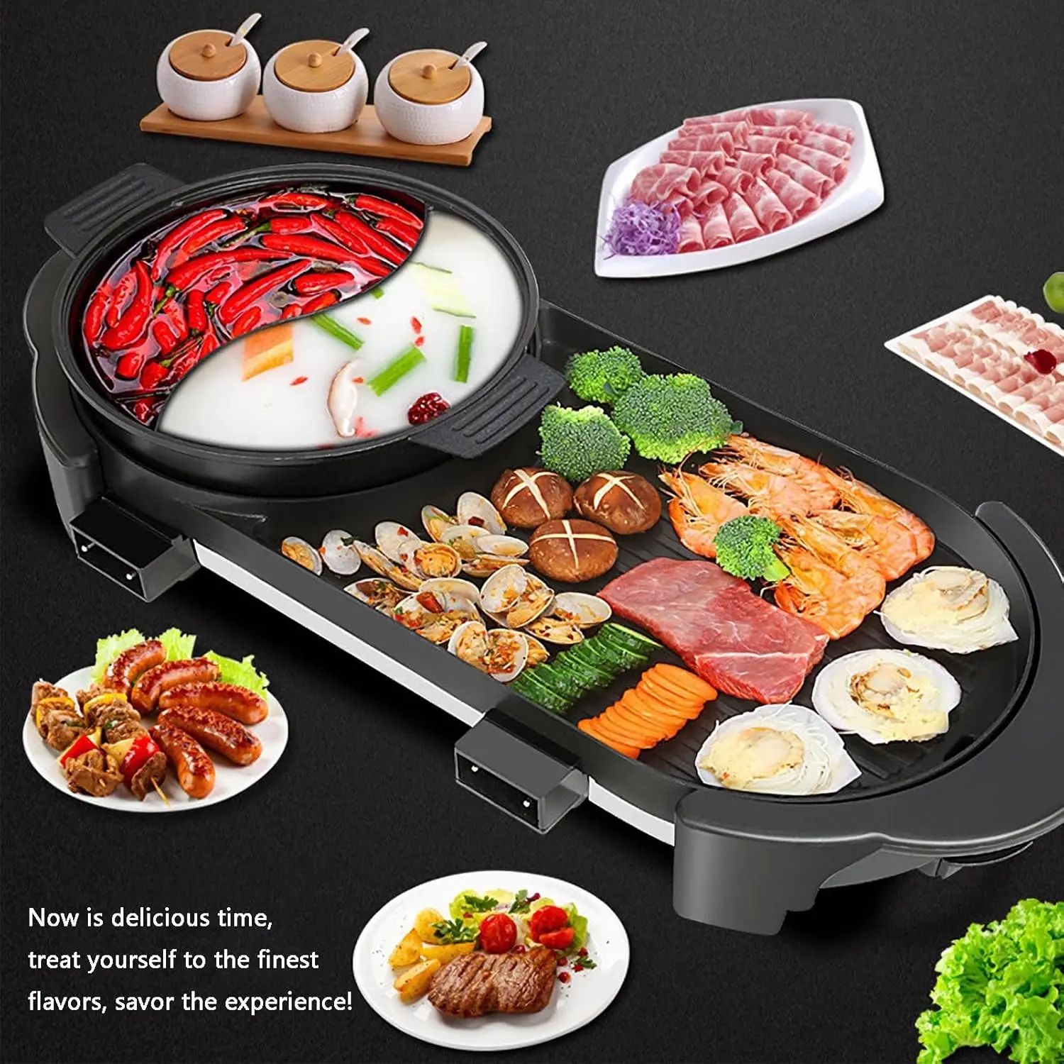 Pot with Grill, Electric Hot 2 in 1 Shabu Shabu Hot Korean BBQ Grill, Removable Hotpot 1200W / Large Capacity Ba 4