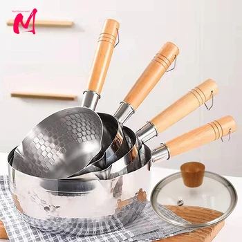 Pentola in acciaio inossidabile con coperchio Manico in legno massello con gancio Pentola multiuso con beccucci versati, pentola per salsa, pentola da cucina 1