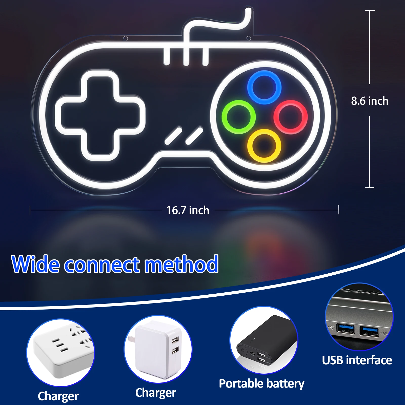 Led Game Room Neon Signs Dimmable Neon Lights for Bedroom Wall Gaming Decor Room Decor Boys Teen Kids Gifts Party Decorations