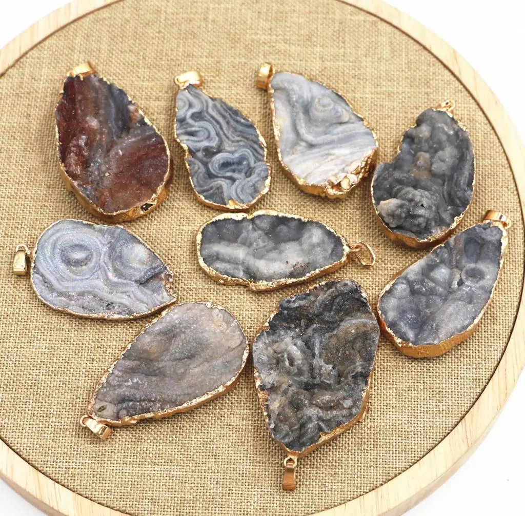 Hot Natural Stone Sky Galaxy Slice Druzys Pendants Purple Crystal Quartz Necklace Male Raw Slab Geode Women 4PCS