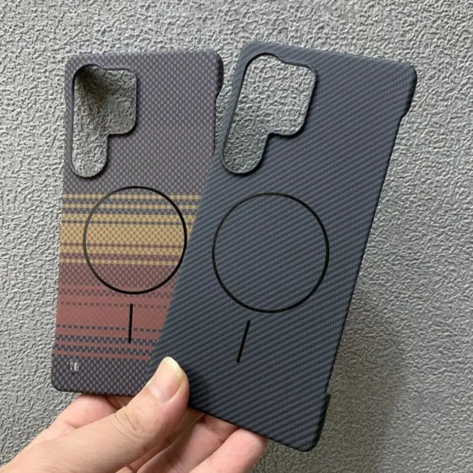 Ultra Thin Carbon Fiber Magnetic Phone Case with Frameless Kevlar Texture