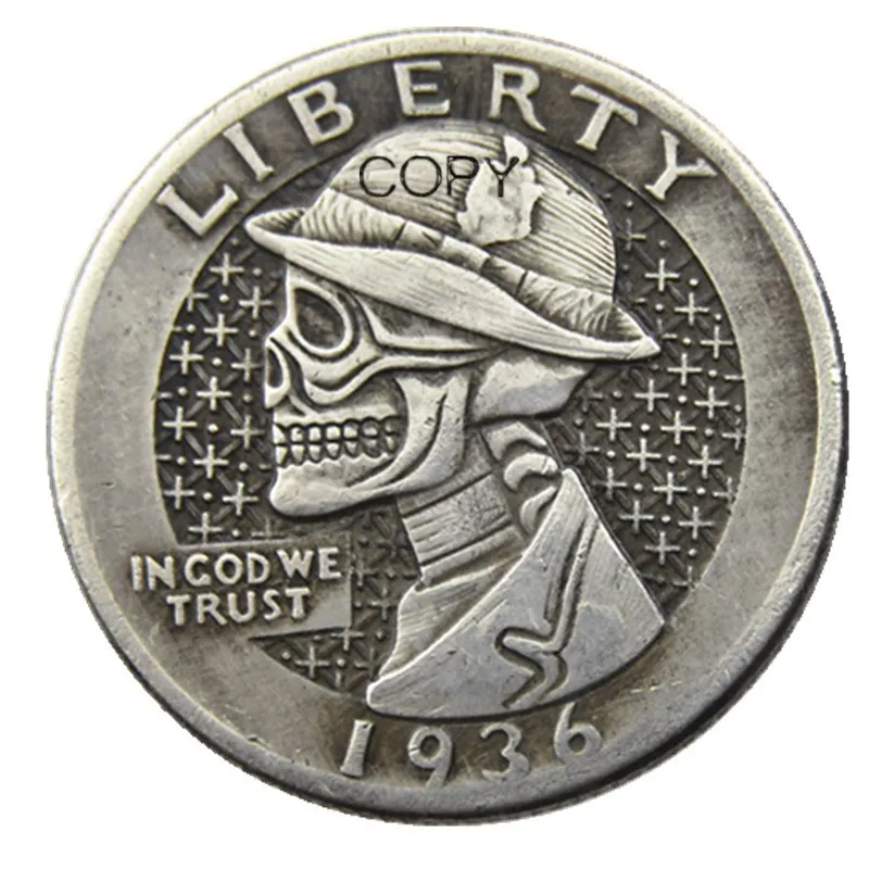 

Креативные копировальные монеты Хобо 1936 искусственных долларов Череп Зомби Скелет ручная резьба