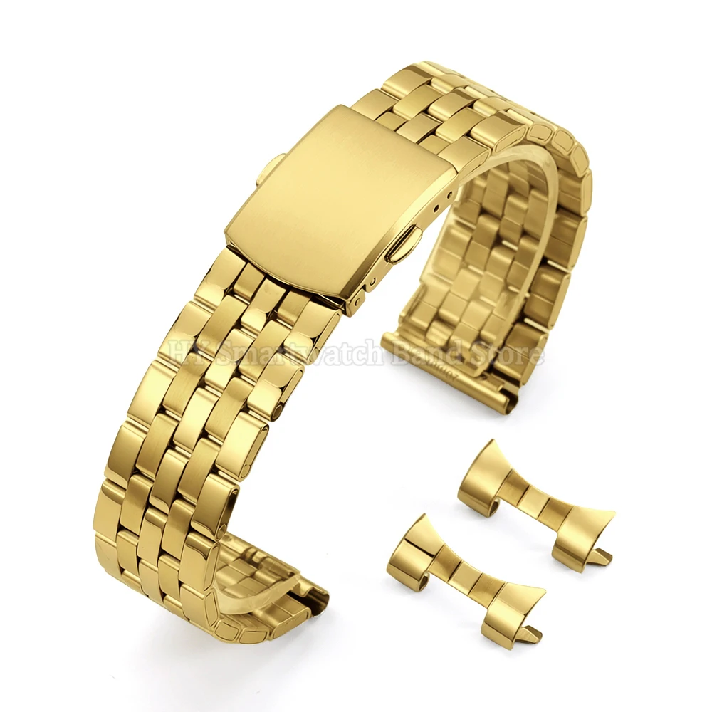 Curved End Stainless Steel Diving Watch Strap with Folding Buckle - Universal Fit
