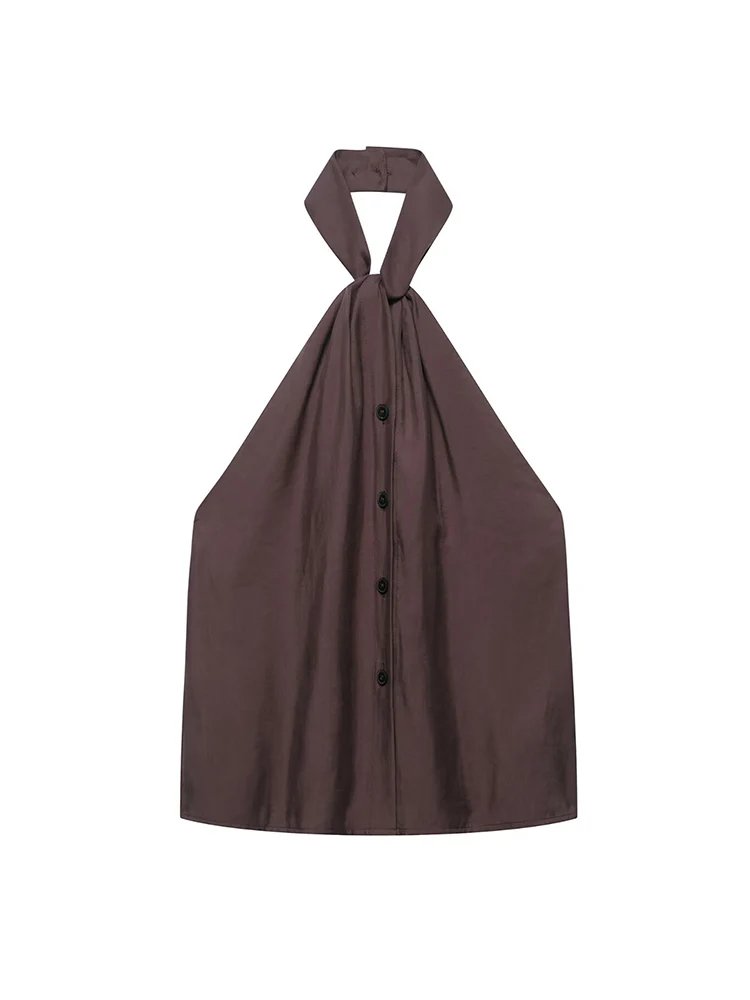 TFMLN Women's Pants Suit Sexy Backless Sleeveless Halter Top Wide Leg Pants Lady Sets 2025 Summer Solid High Street Outwear