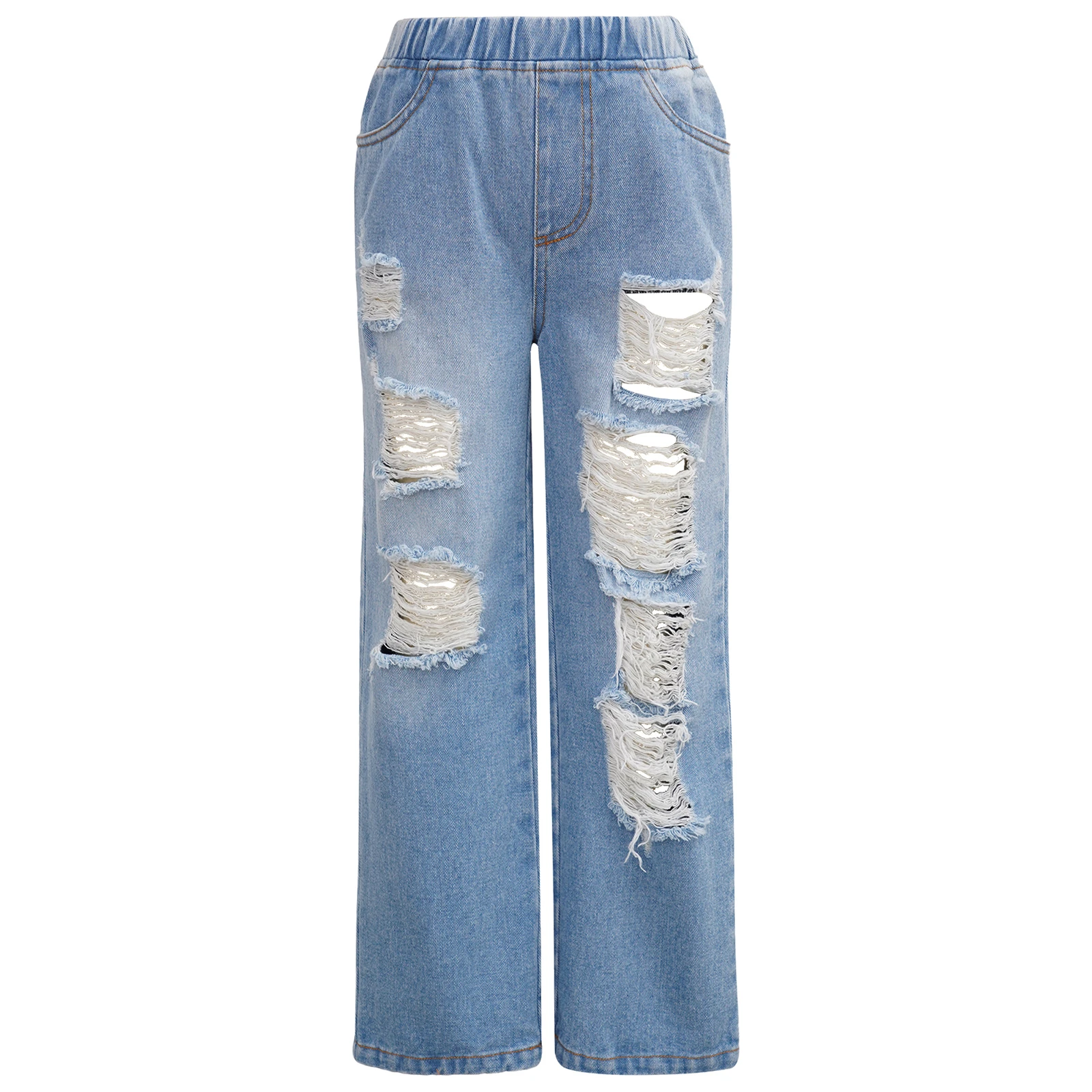 Rook hoog eindpunt Frühling Sommer Kinder zerrissene Jeans hose für große Mädchen Schule Denim  weite Bein hosen 4 11 12 13 14 Jahre alt| | - AliExpress