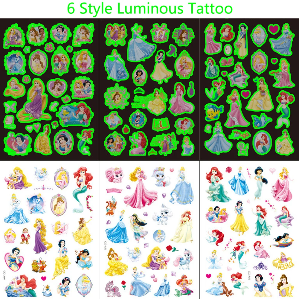 Cute Disney Princess Mermaid Snow White Temporary Tattoos Stickers for Kids Kawaii Cartoon Arm Face Body Art Fake Tattoo Gifts tattoo fullbody white табурет