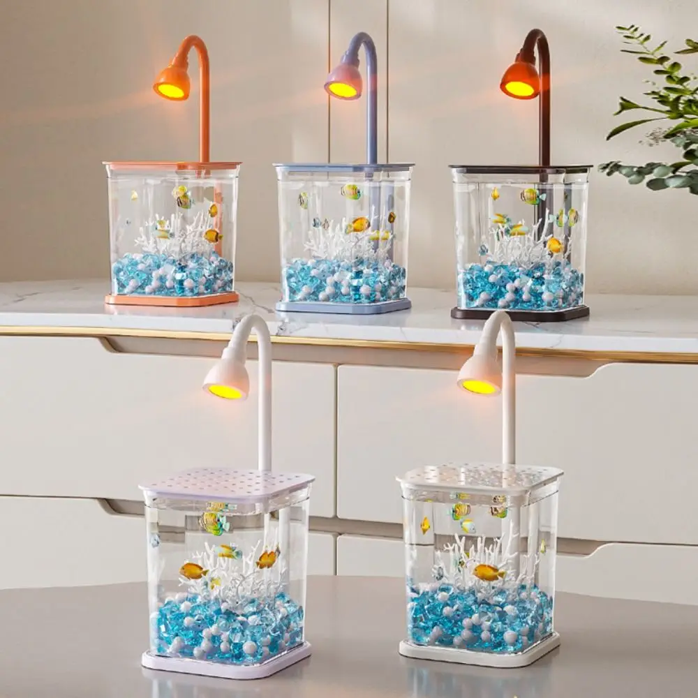 Creative Mini Desktop Fish Tank Breathable with LED Light Landscape Fish Tank Decorative Silent Operation Goldfish Tank Kids