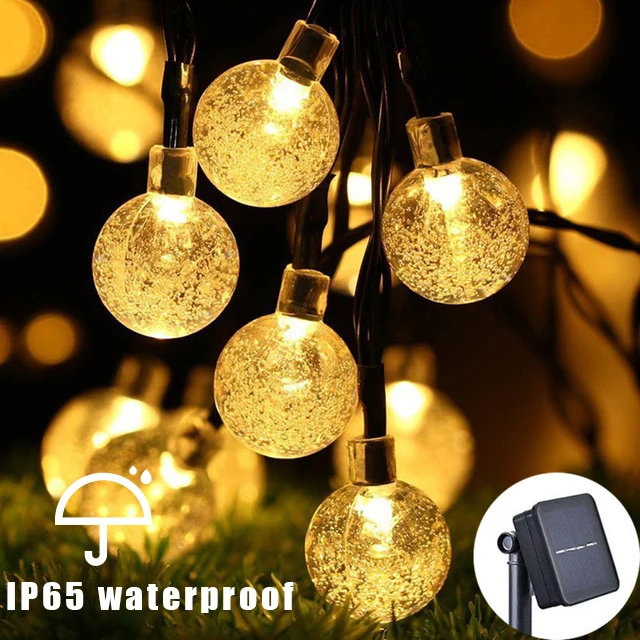 Solar-Powered Crystal Ball Fairy Lights - 30 LED Outdoor String with 8 Flashing Modes, 14.76ft for Garden and Yard Decor