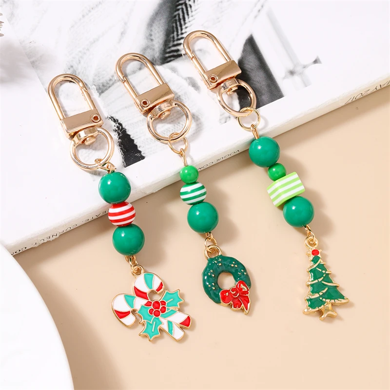 Niedlicher Weihnachtsbaum-Kranz, Zuckerrohr-Schlüsselanhänger für Autoschlüssel, Festival, Geschenke für Frauen, Männer, Handtasche, Anhänger, Schlüsselanhänger, DIY-Schmuck-Dekor