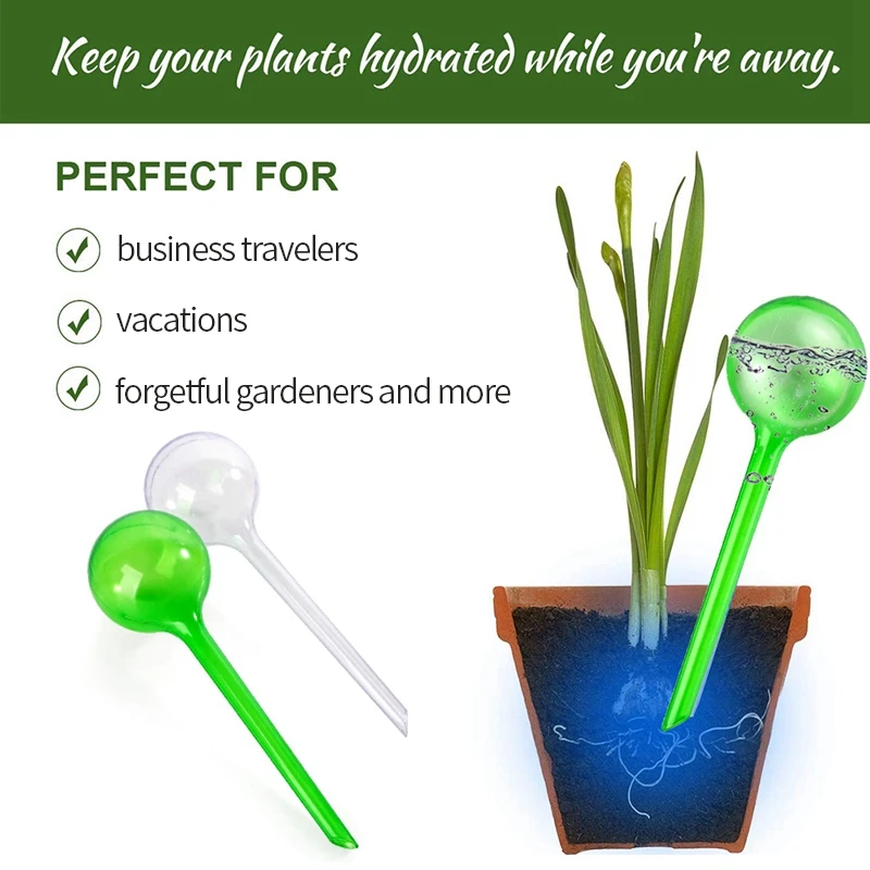 Set of 3 Clear Self-Watering Plant Globes for Garden and Indoor Flowers