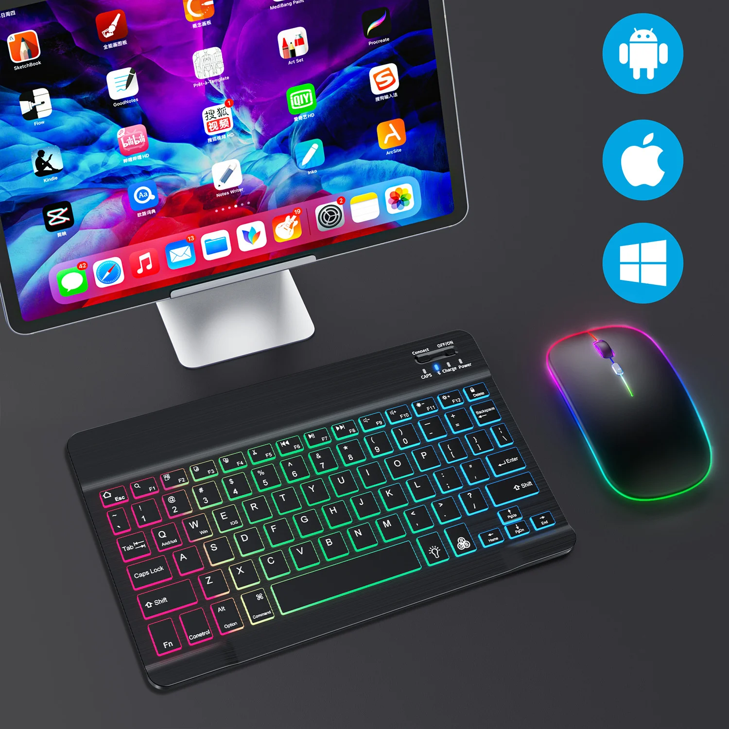 Tastiera Wireless Bluetooth Mini Tastiera Ricaricabile Rgb Retroilluminata Tastiera Coreana Spagnola Russa Per Tablet Ipad Apple Android