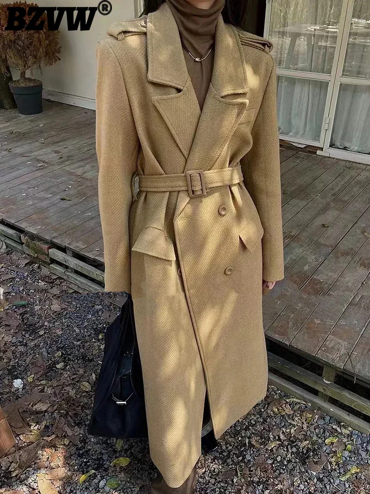 

BZVW Temperament Double Breasted Woolen Coat Women's 2023 Winter New Fashion Lace-up Thickened Wool Medium Length Jacket 25X3641