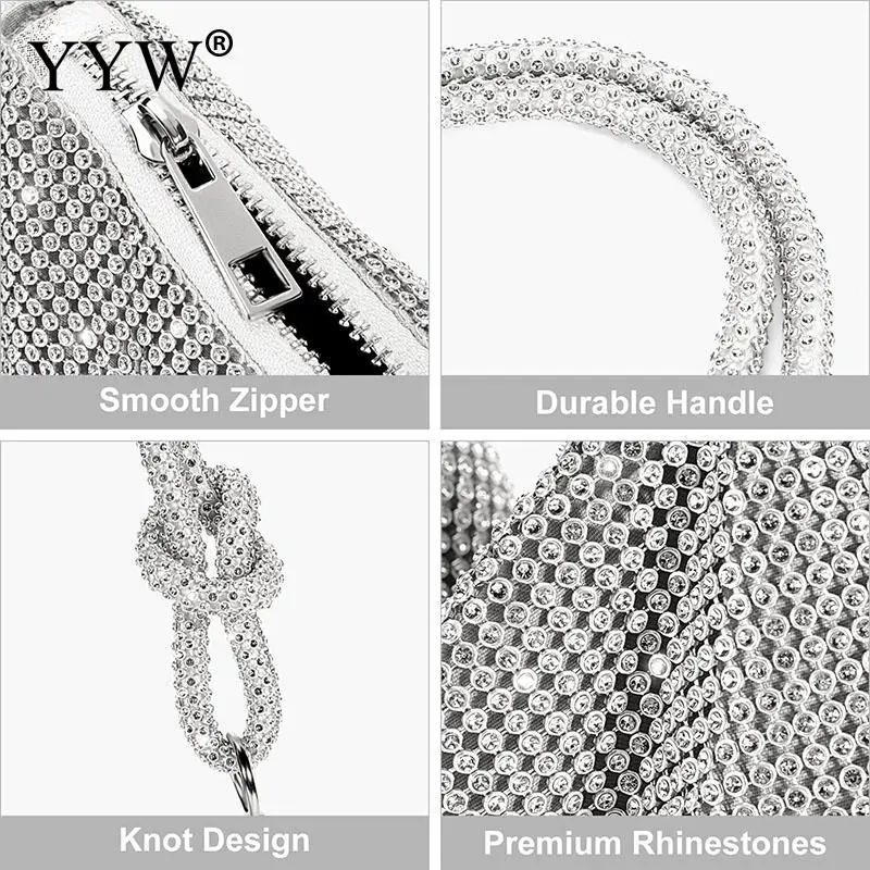 Chic Sparkly Evening Handbag Bling Shiny Rhinestones Women Clutch Bag Luxury Designer Underarm Shoulder Party Wedding Purses