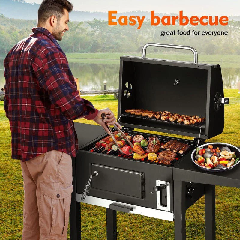 XXL Smoker Barbecue Outdoor Charcoal Portable Grill Garden BBQ Wheels Side  Table