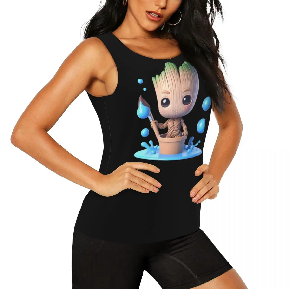 Fashion Anime Action Groot Character Workout Tank Tops Women Cool-Dry Sleeveless Yoga Shirts