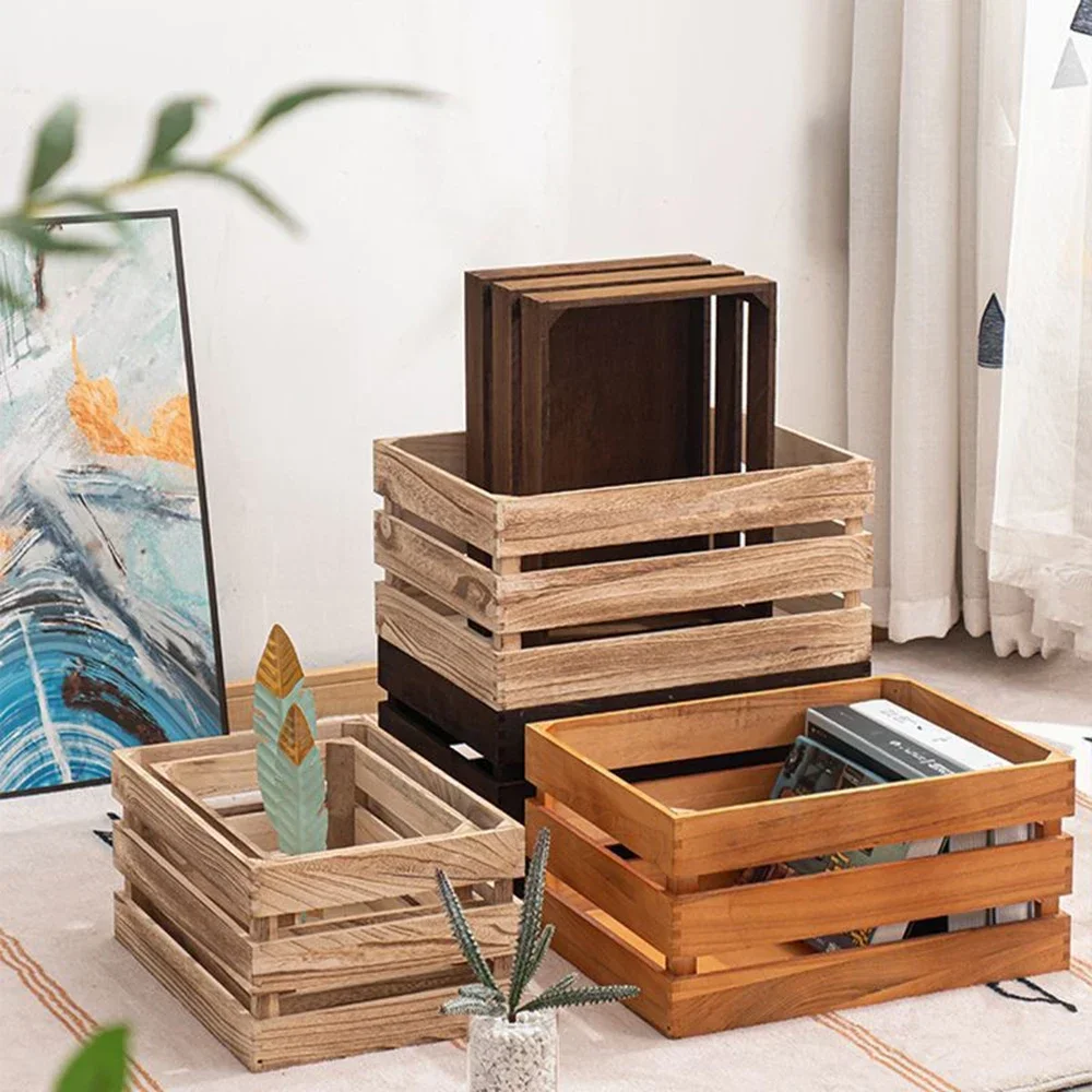 Pastoral Style Household Solid Wood Sundries Storage Box Retro Wooden Storage Box Display Thickened Wooden Strips Splicing 2