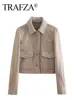 TRAFZA Jackets For Womens Autumn Fashion Solid Front Pockets Button Long Sleeve Jacket Elegant Woman Casual Outerwear Coat 1