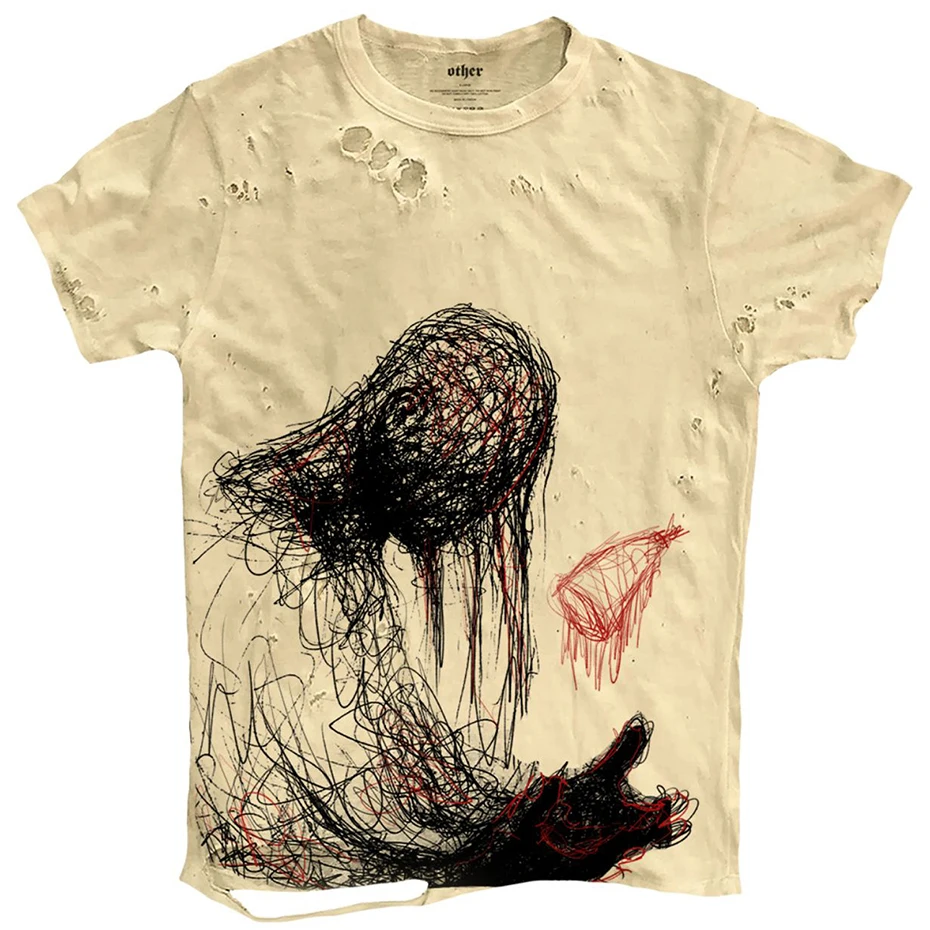 Camisetas rasgadas con grafiti para hombre, ropa de calle Punk