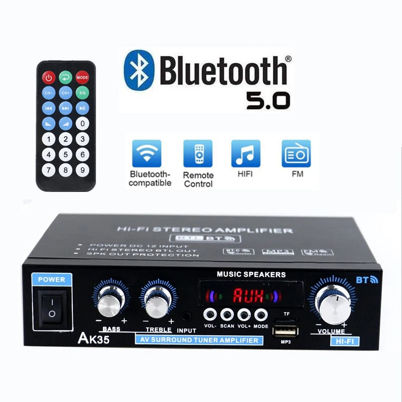 Ak35/Ak45/Ak55 Geluid Versterkers Bluetooth Digitale Versterker Voor Thuis Auto Karaoke 2 Kanaals Hifi Stereo Amp Fm Usb Afstandsbediening