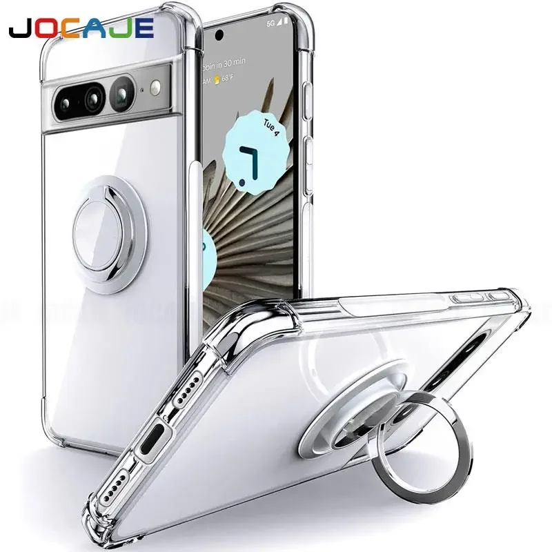 Clear Ring Holder Shockproof Stand Phone Case with Soft TPU and Four-Corner Drop Protection