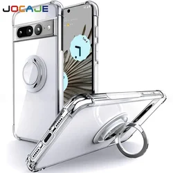 Clear Ring Holder Shockproof Stand Phone Case with Soft TPU and Four - Corner Drop Protection - Pixel 6 (Silver YH)