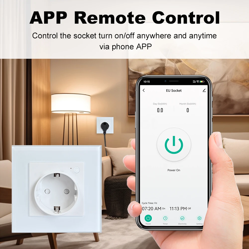 Tuya Smart WiFi EU Socket Glass Panel 16A Metering Electrical Outlets With Iron Panel Base Voice Control With Alexa Google Home