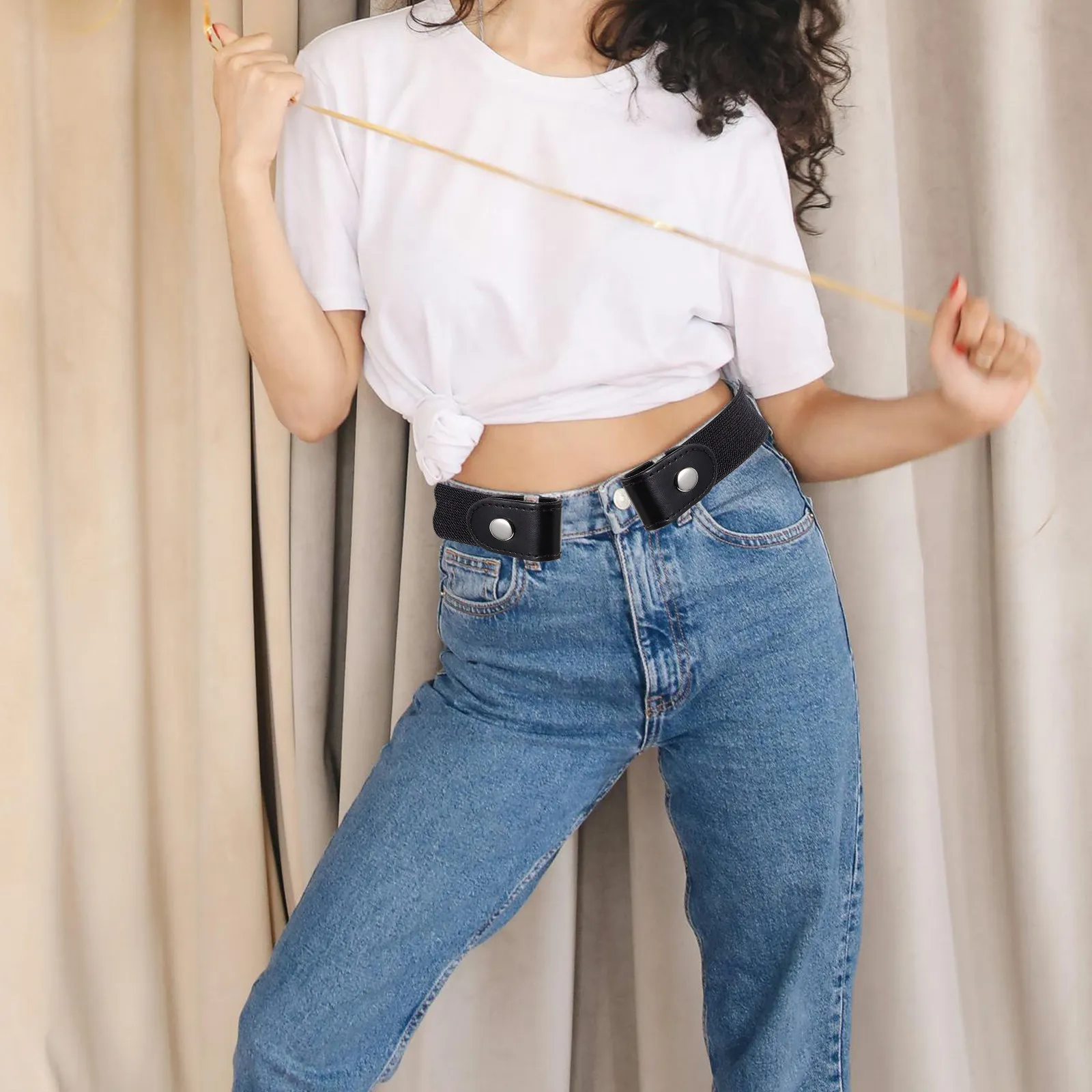 2Pcs 보이지 않는 탄성 허리 벨트 버클 없음 조정 가능한 편안한 스트레치 벨트 청바지 바지 여성 남성 캐주얼 드레스