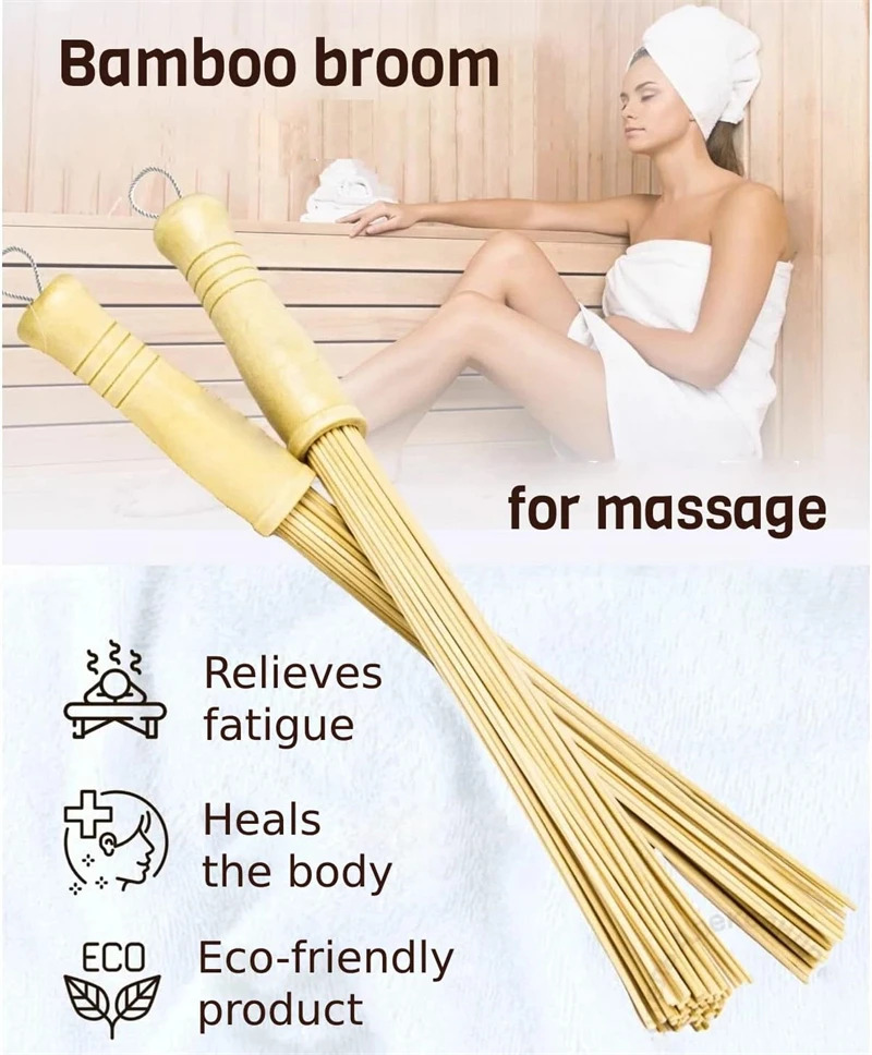 2 PCs 40 cm Bamboo Broom for Sauna and Bath Massage Bamboo Accessories 6