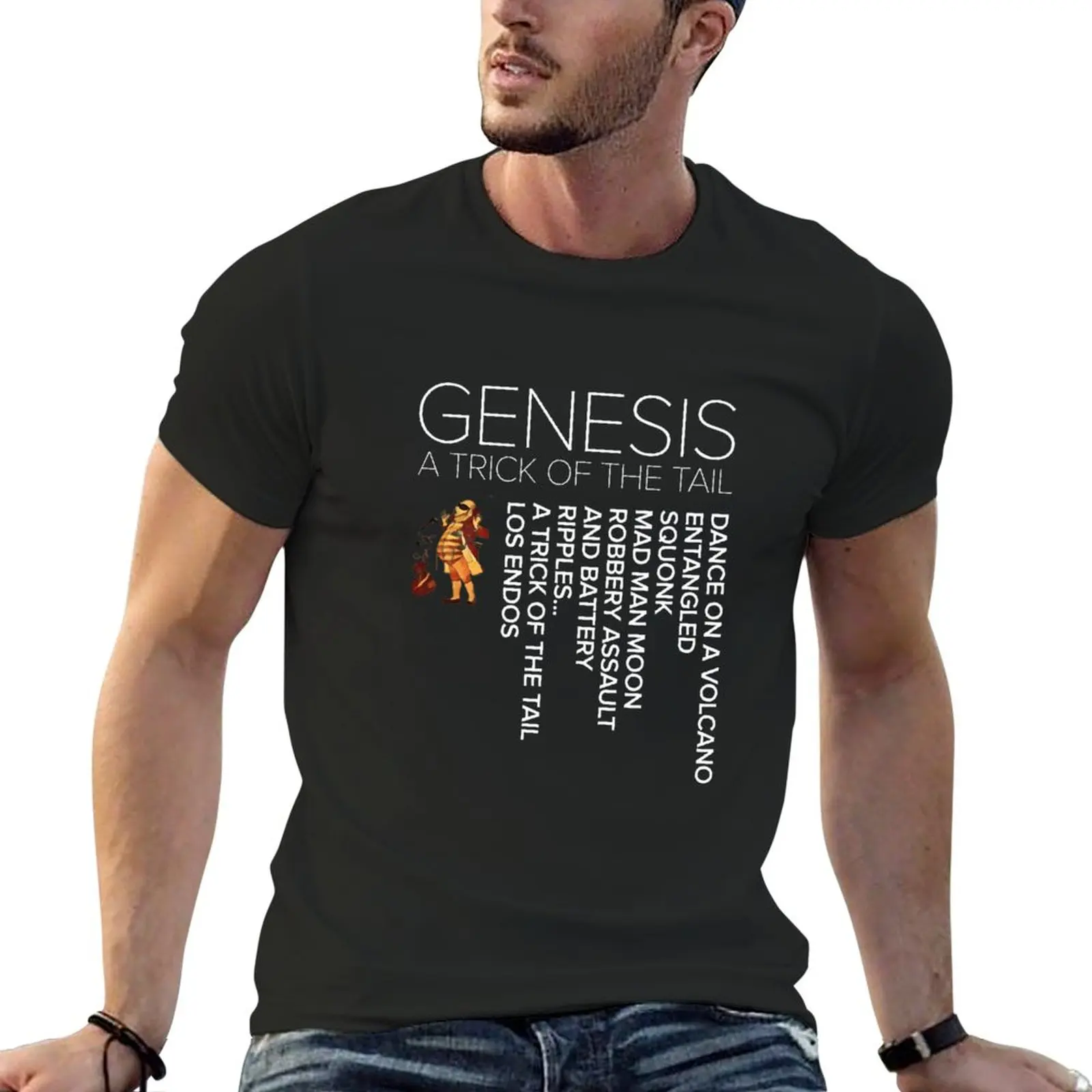 New Genesis - A Trick Of The Tail Track Listing T-Shirt Top Plain T-Shirt Clothes For Men