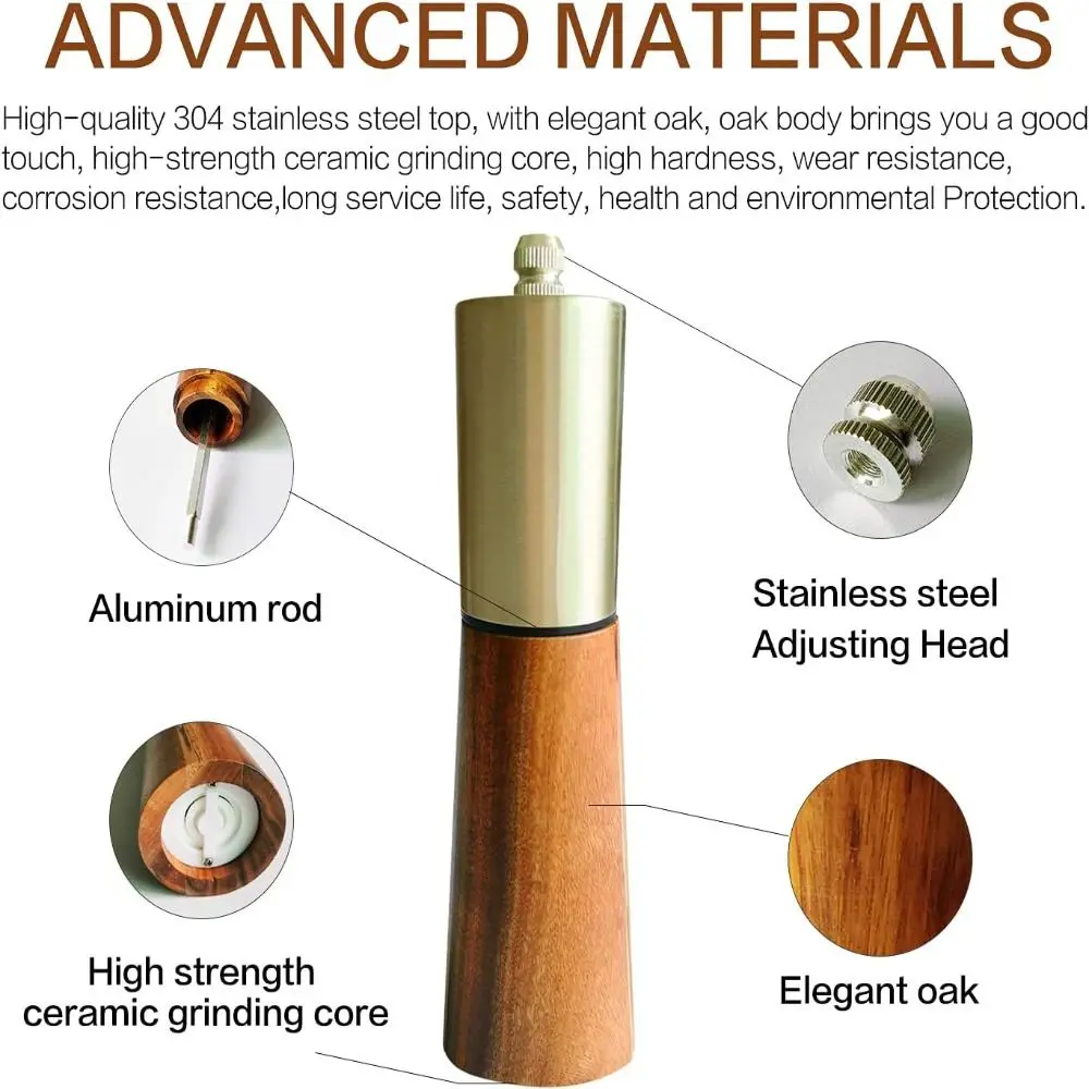 Stainless Steel/wood Pepper Mill Grinder Gold 7.1*2.4 Inch/7.28*2.4 Inch Hand Grinder Seasoning Pot Restaurant Manual
