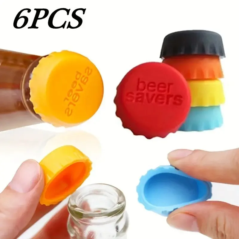 

6Pcs Reusable Silicone Bottle Cap Sealed Beer Cap Vinegar Soy Sauce Bottle Soda Cola Cap Wine Protective Stopper Beer Bottle Cap