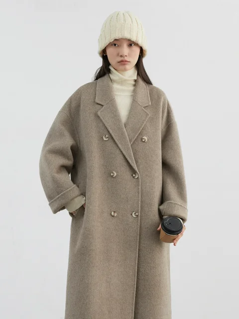 CHIC VEN Women Woolen Coat Double-breasted Basic Loose Casual Retro New Long Double-sided Female Overcoat Autumn Winter 2024 2