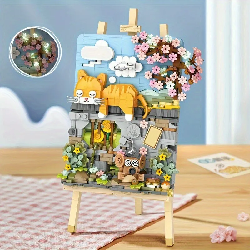 Animal Building Blocks Creative Cute Kitten 3D Painting Ornaments Children's Assembly Toys Boys Girls Gifts