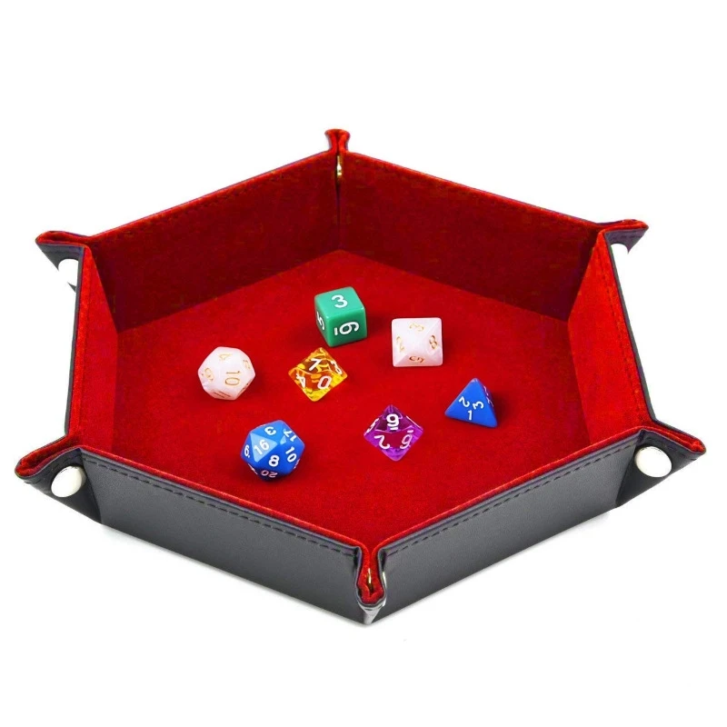 6Color Key Box PU Leather Hexagonal Folding Hexagon Dice Tray Box Dice
