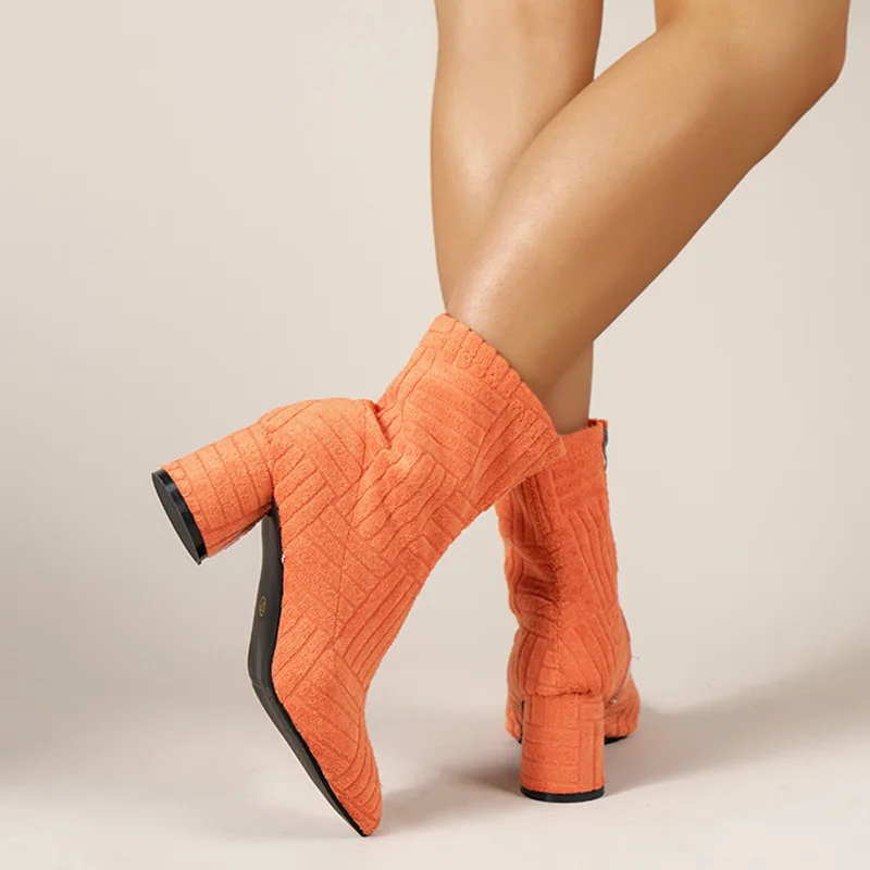 Chunky High Heel Fashion Green Catwalk Street Women's Boots Short Boots