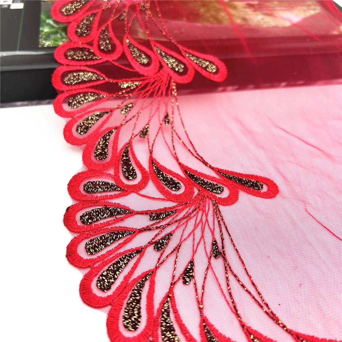 3y/lot 18.50cm Dark Blue Red Shimmer Embroidery Lace Trim Clothing Accessories Dress Sewing Applique Costume Lace Fabric Wedding 3