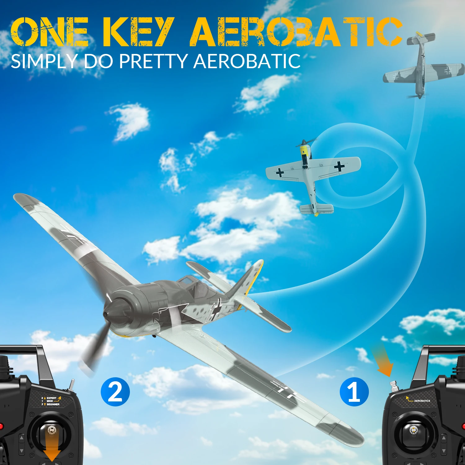 VOLANTEXRC FW190 RC Plane 2.4G 4CH 6 Axis EPP 400mm Wingspan One Key Aerobatic 3 Modes RTF Fighter ﻿ 3