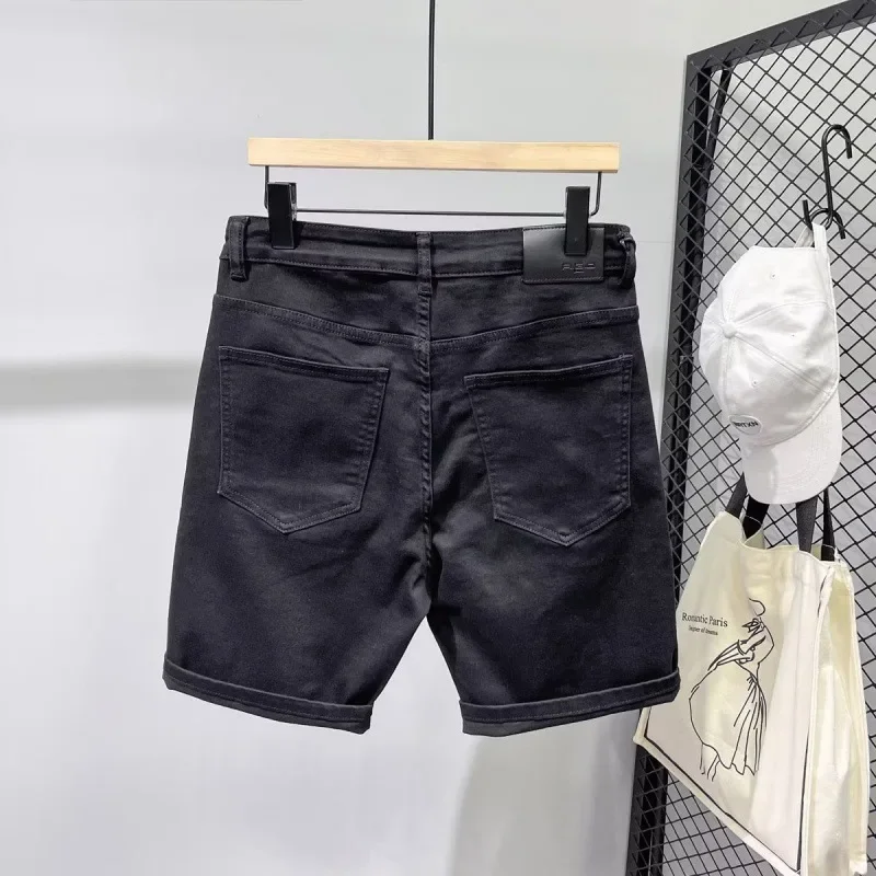 Men's Five-Quarter Skinny Fit Denim Shorts Summer Thin Elastic Casual Washed Trendy Brand Loose Leggings Short Pants