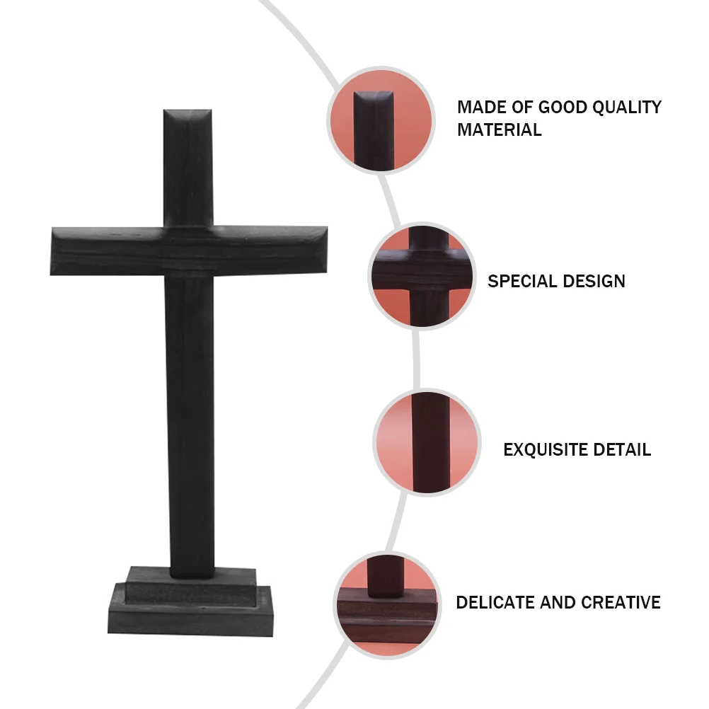 

Wood Standing Cross Crucifix Table Altar Wall Sculpture Catholic Decor for Religious Sunday School Home Office Decoration