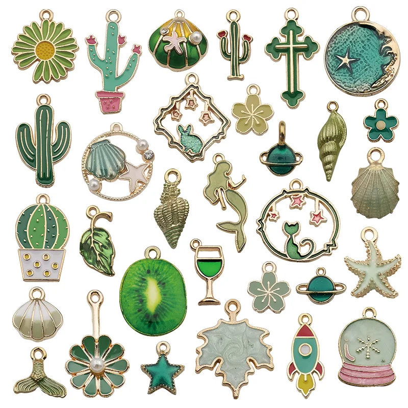 31Pcs Alloy Enamel Charms Mixed Styles Flowers Fruit Animals Pendants for Keychain Jewelry Making Accessories DIY Findings