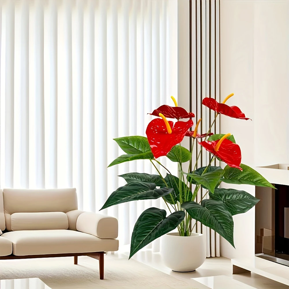 18 Heads Artificial Anthurium 50cm Red Green Plastic Plant for Outdoor Garden Porch Window Sill Home Room Decoration Fake Plants 6