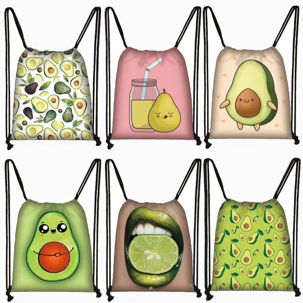 3D Lemon Avocado Pattern Backpack Women Softback Drawstring Bags Ladies Storage Bag for Travel  Portable Book Bags Gift